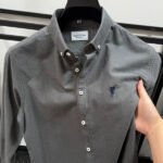 Men's 100% cotton long-sleeve shirt, embroidered solid color business casual all-match