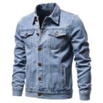 Men's denim shirt jacket, Japanese casual youth workwear style for spring, autumn, and winter