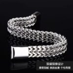 European & American Titanium Steel Bracelet for Men – Stainless Steel Woven Design with Magnetic Clasp & Water Ripple Finish - Image 3